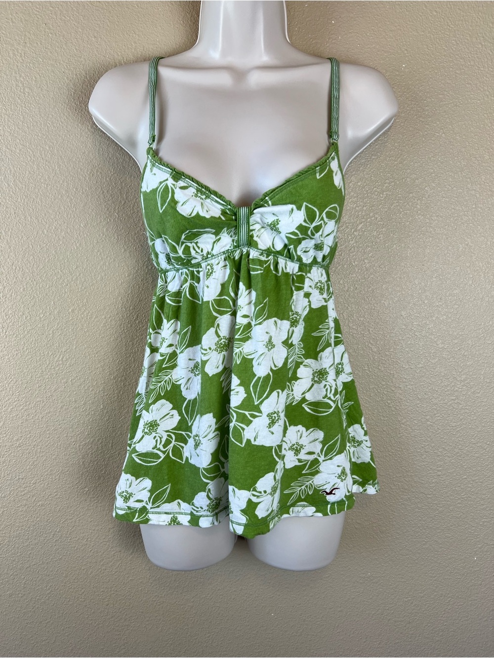Hollister Y2K green floral babydoll tank top